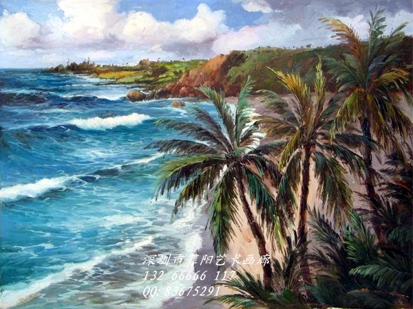 海滩风景_海浪_沙滩_阳光_椰风海韵_纯手绘油画_装饰性油画1 海景