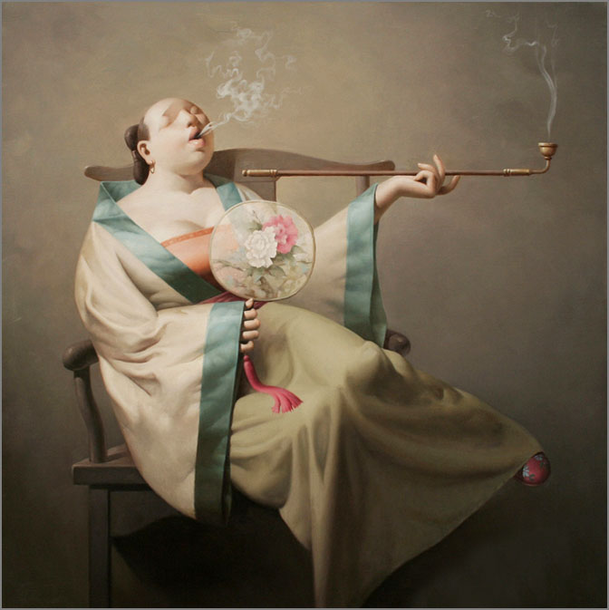 刘宝军        抽烟斗的女人       (2010)       70 x 70 cm