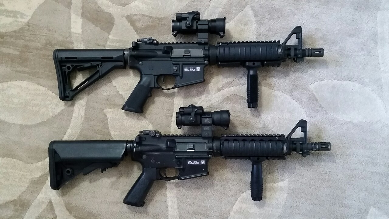 mk18 mod0 on top, and vfc airsoft mk18 mod0 the bottom.